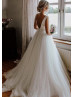 Sleeveless Ivory Satin Tulle V Back Wedding Dress